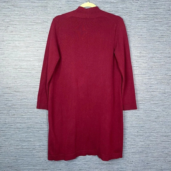 J Jill Sweater Cardigan Burgundy Size XS Duster Open Front Pockets Silk Wool - Picture 6 of 6